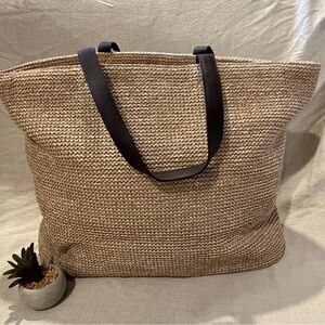 Eddie Bauer Tan Woven Tote with Brown Handles